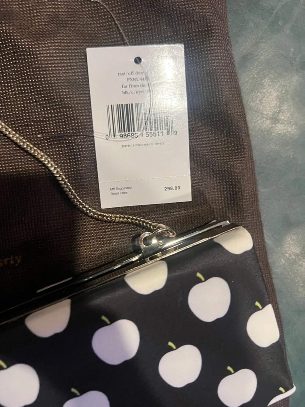 kate spade Black and White Apple Print Clutch with Yellow Taxi Clasp - Picture 8 of 8